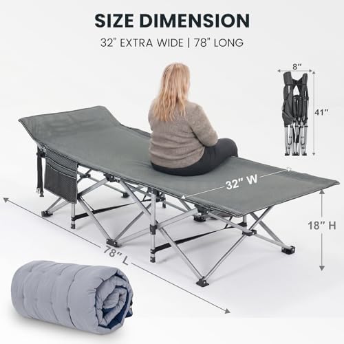 LILYPELLE Oversized XXL Folding Camping Cot, 32" Heavy Duty Sleeping Cots - Image 5