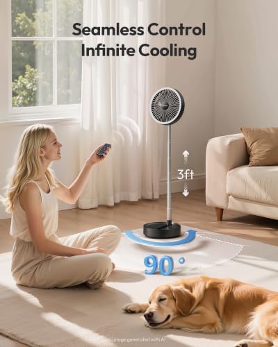 Gaiatop Portable Pedestal Fan 16000mAh Battery [Max 74h Runtime], Foldable Oscillating Standing Fan, Collapsible Desk Fans, LED Light, Case & Remote Control 4 Speeds for Outdoor Travel Camping (Black) - Image 5