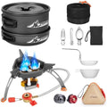 WADEO Camping Cookware Mess Kit with 7200W Camping Stove, 14PCS Non-Stick Camping Pot Pan Set with Stainless Steel Fork Knive Spoon for Camping Backpacking Hiking Outdoor Cooking and Picnic by WADEOmakeyourlifebetter