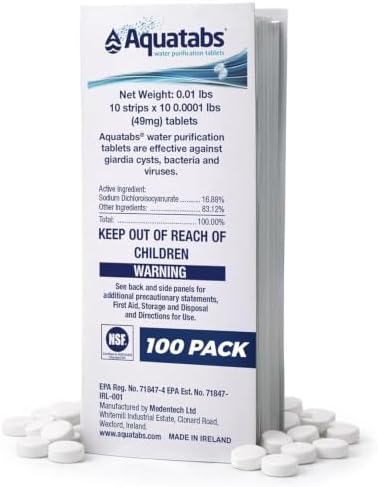 Aquatabs 49mg Water Purification Tablets, 100 Pack, Hiking & Camping by AquatabsWaterPurification