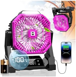 Portable Camping Fan with LED Lantern, 30000mAh Rechargeable Battery Operated Fan with 3 Speeds & Digtal, Personal USB Table for Camping Essential ＆ Hurricane-Ready by Unknown
