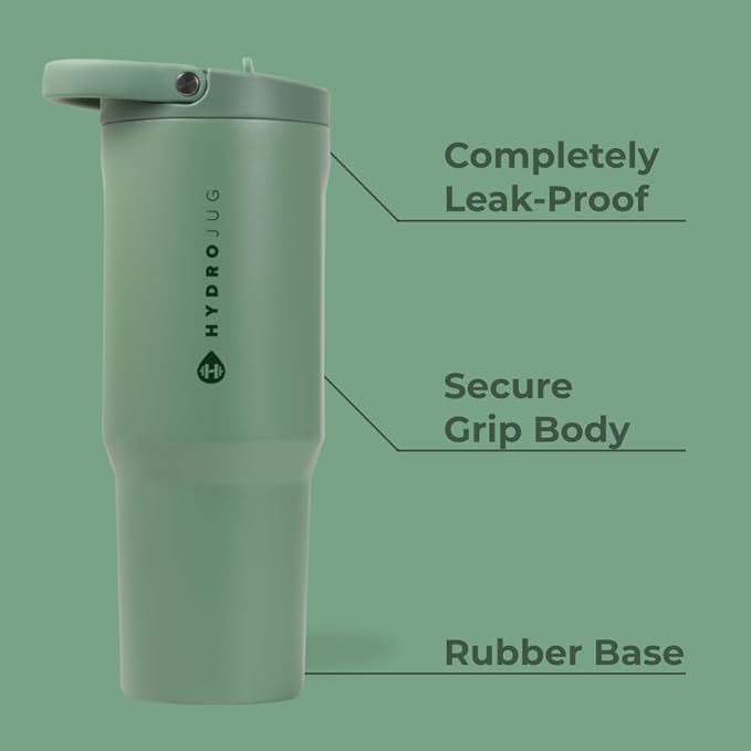 HydroJug Sport - Stainless Steel Tumbler with Straw, Vacuum Insulated, 32oz Leakproof Water Bottle, Ergonomic Design, Reusable, Dishwasher Safe, Rubber Base, Durable for Gym or Outdoors, Sage - Image 2