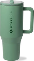 HydroJug Traveler - 32 oz Water Bottle with Handle & Flip Straw - Fits in Cup Holder, Leak Resistant Tumbler-Reusable Insulated Stainless Steel & Rubber Base - Gifts for Women & Men, Sage by Hydrojug