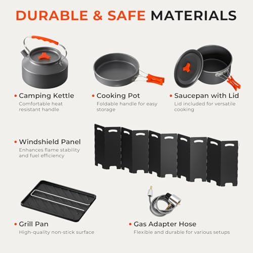 20000 BTU Propane Camping Stove with Cookware Set & Carry Bag Orange - Image 5