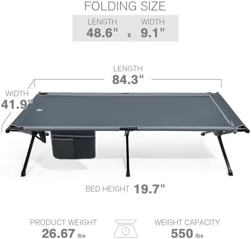 EVER ADVANCED Extra Wide Camping Cot for Adults Oversized XXL Sleeping Cots Folding Cot Bed with Carry Bag, 84.3" L x 41.9" W, Support to 550 lbs - Image 5