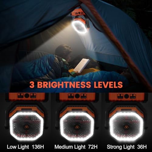 Odoland 30000mAh Camping Fan with LED Lantern, Rechargeable Battery Fan - Image 4