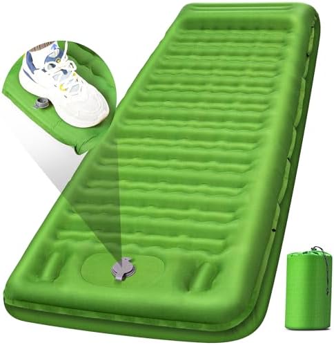 FNARMW Camping Sleeping Pad, Extra Thick 5 Inch Camping Mat with Pillow Built-in Foot Pump Inflatable Sleeping Pads Compact for Camping Backpacking Hiking Traveling Tent（Green） by FNARMW