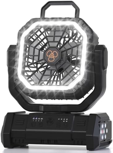 Honesorn 20000mAh Camping Fan Rechargeable with LED & Light Remote, Black by Honesorn