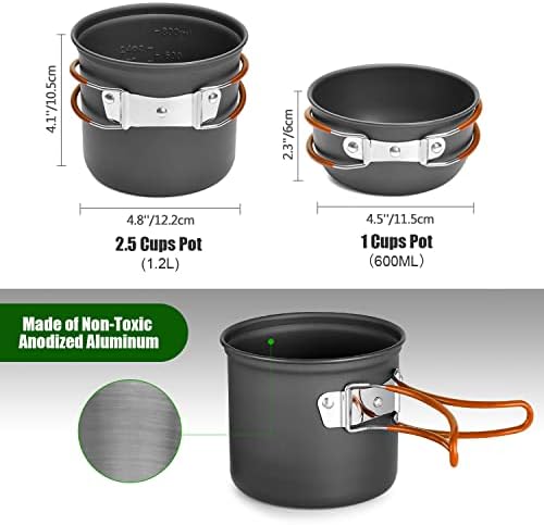 Odoland Camping Cookware Stove Set with 1.2L/0.6L Pots and Protable Stove - Image 3