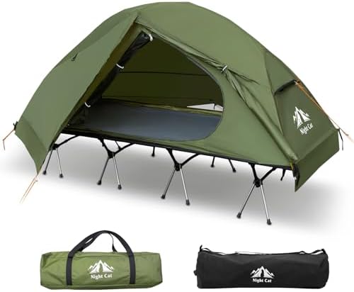 Night Cat Camping Cot Tent - Waterproof 1-Person Off-Ground Combo Cot Bed for Adults Portable Easy Set-up Tent Green 31.5'' Width by NightCat