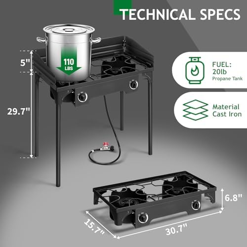Outvita 2 Burner Propane Gas Stove, 150,000 BTU Outdoor Camping Cooker - Image 6
