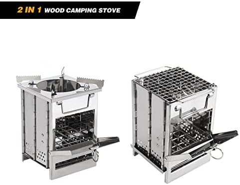 REDCAMP Wood Burning Folding Camp Stove Stainless Steel Grid and Pot Stand, Portable Collapsible Backpacking Stove Survival Rocket Stove for Hiking Outdoor Tent Camping Picnic, Samll with Pot Stand - Image 3