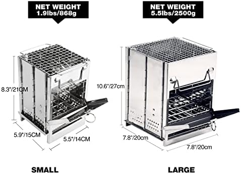 REDCAMP Wood Burning Folding Camp Stove Stainless Steel Grid, Portable Collapsible Backpacking Stove Survival Rocket Stove for Hiking Outdoor Tent Camping Picnic BBQ, Samll - Image 3