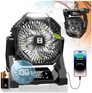 Portable Camping Fan with LED Lantern, 30000mAh Rechargeable Battery Operated Fan with 5 Speeds & Digtal, Personal USB Table for Camping Essential ＆ Hurricane-Ready by Unknown