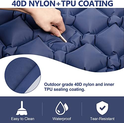 Sleeping Pad, Ultralight 40D Nylon Camping Mat Built-in Pump - Blue - Image 3