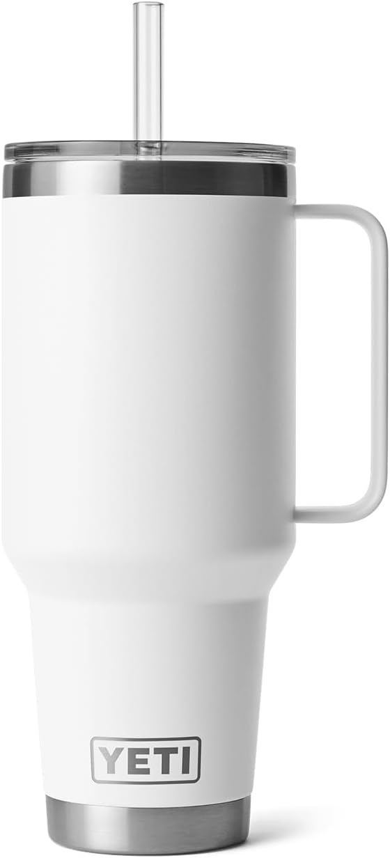 YETI Rambler 42 oz Tumbler with Handle and Straw Lid, Travel Mug Water Tumbler, Vacuum Insulated Cup with Handle, Stainless Steel, White - Image 3