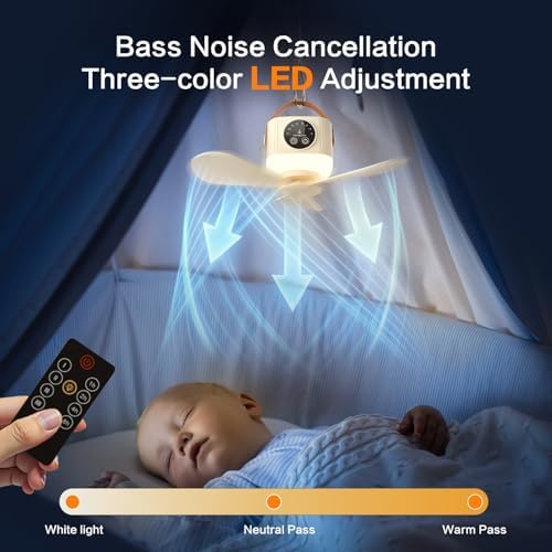 Portable Fan with Remote, 7200mAh Low Noise USB Fan 4 Speeds & 3 Warm Lights, Hanging Travel Fan with Timer, for Workshop Dorm Room Bedroom Camping Tent - Image 3