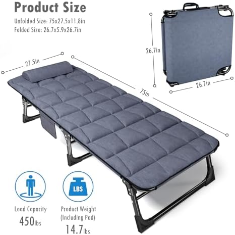 ATORPOK Folding Camping Cot for Adults, Chaise Lounge Chair with Pad - Image 2