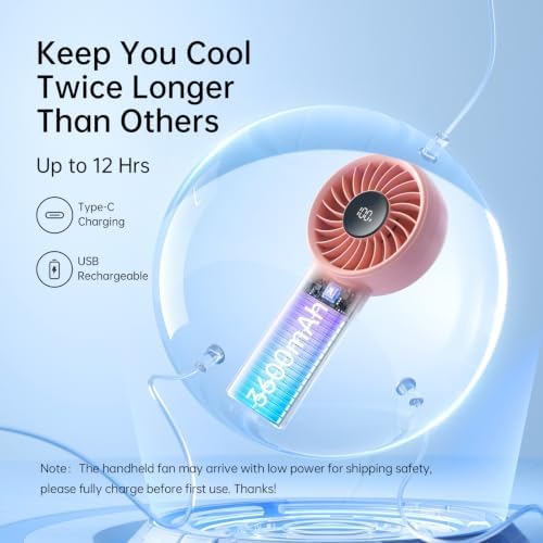 JISULIFE Handheld Portable Fan, 3600mAh Stronger and Longer-Lasting Battery - Image 4