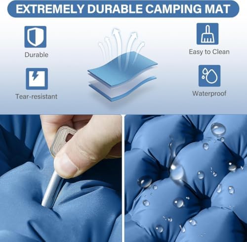 Yuzonc Double Camping Sleeping Pad with Built-in Foot Pump and Pillows – Ultralight Inflatable Sleeping Mat for 2 Person, Compact Air Mattress for Backpacking Hiking Tent Camping, Portable Outdoor - Image 5