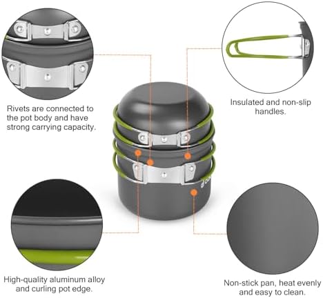 Odoland 16pcs Camping Cookware Mess Kit, Lightweight Pot Pan Mini Stove with 2 Cups, Fork Spoon Kits for Backpacking, Outdoor Camping Hiking and Picnic - Image 6