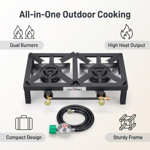 COOKAMP Propane Double Burner Angle Iron Camp Stove with CSA Listed Regulator and 4ft Hose (SA2200) - Image 2