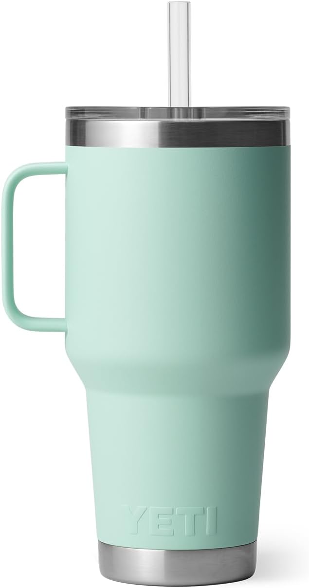 YETI Rambler 35 oz Tumbler with Handle and Straw Lid, Travel Mug Water Tumbler, Vacuum Insulated Cup with Handle, Stainless Steel, Seafoam - Image 7