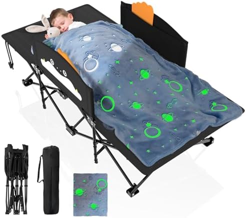 Suteck Kids Camping Cot, Comfortable Toddler Cots Bed with Blanket by Suteck
