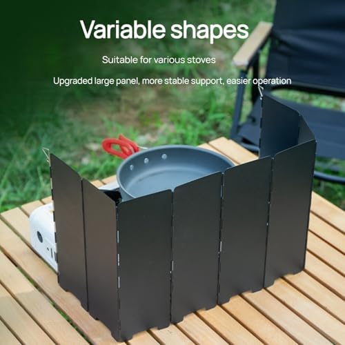 Black Camping Stove Windscreen,Lightweight Aluminum Outdoor Windshield Gas Stove Wind Screen for Camping, Wind Guard Glamping, Hiking, Picnic, Backpacking - Image 2