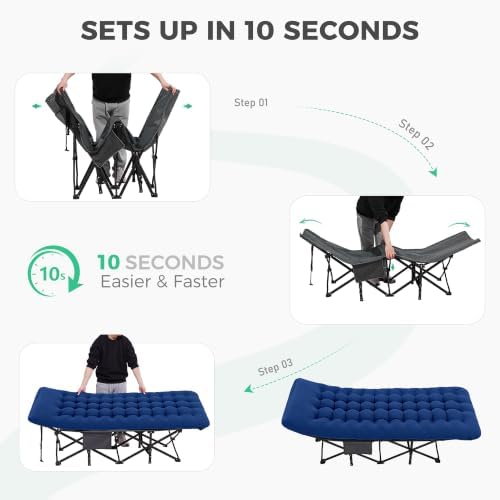 JEAREY Folding Camping Cot for Adults, 32in Wide with Mattress, Navy - Image 5
