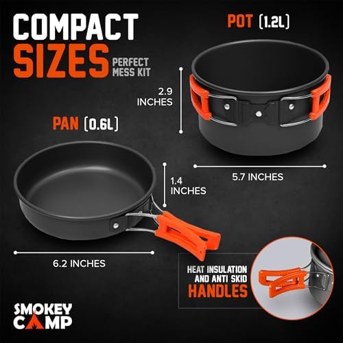 Smokey Camp Camping Cookware Mess Kit Set with Stove - Backpacking Camping Pots and Pans Set, All in One Non-Stick Camping Cooking Set, Portable Stove, Hiking, Picnic, Outdoor & Camping Cookware Set - Image 4