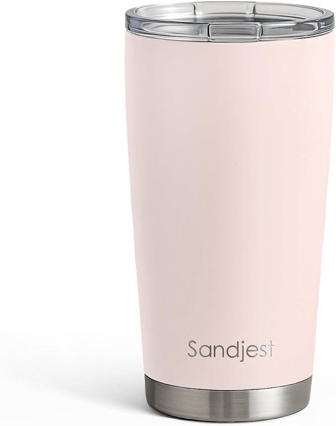 SANDJEST Stainless Steel Tumbler 20 oz, Double Wall Vacuum Insulated Mug with Lid, Travel Coffee Cup for Women Girls Friends Sisters, Birthday Christmas (Pale Pink) by SANDJEST