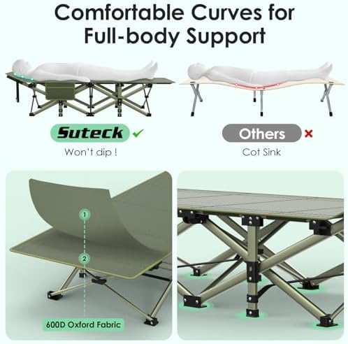 Suteck Camping Cot, Folding Camp Bed for Adults with Soft Thicker Cushion - Image 6