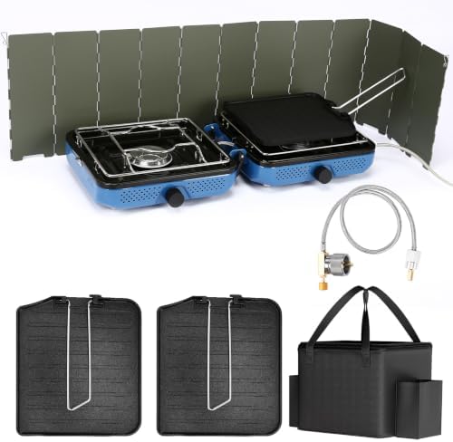 Uniflasy 2-Burner Camping Stove Kit with Carry Bag & Wind Guards by Uniflasy