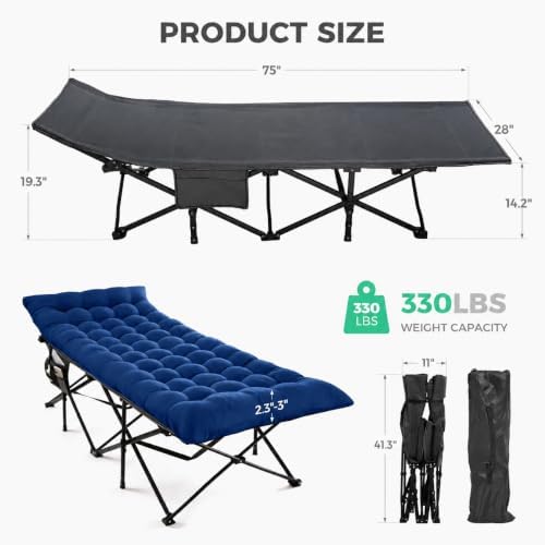 JEAREY Folding Camping Cot for Adults, 28in Wide with Mattress, Navy - Image 3