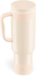 40 oz Insulated Tumbler with Handle and Push-Button Straw Lid, Stainless Steel Travel Cup for Gym Office, Leakproof, BPA-Free, Cup Holder Friendly, Bow Silicone Boot, Cream (Cloudy Cream) by Coquella