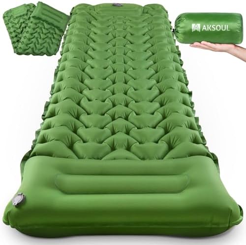 AKSOUL Self Inflating Sleeping Pad: Camping Inflatable Single Bed Air Mattress - Lightweight Sleep Mats - Compact Ultralight Pad for Camp Hiking Travel - 10CM - Green by AKSOUL