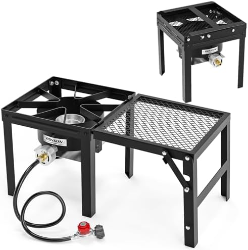 ROVSUN Portable Propane Gas Stove with Foldable Side Rack, Single Burner Camp Stove Cooker for Outdoor Backyard Cooking, Camping, Tailgating, Canning, Turkey Frying & Seafood Boiling, Patent Pending by ROVSUN