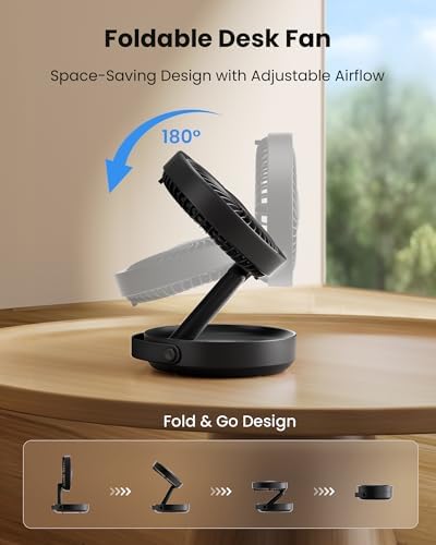 Gaiatop Foldable Desk Fan with Night Light, 6.8in Portable Travel Fan - Image 2