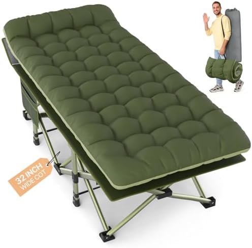 Slendor XXL Camping Cot with Mattress, Pillow & Carry Bag, 32" Extra Wide by Slendor