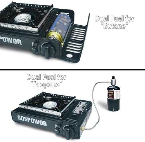 Propane or Butane Stove with Windblocker, Dual Fuel 10,000 BTU Portable Gas stove for Camping, Automatic Ignition Gas Stove with Adapter Hose Carrying Case & Griddle for Hiking (Fuel Not Included) - Image 3
