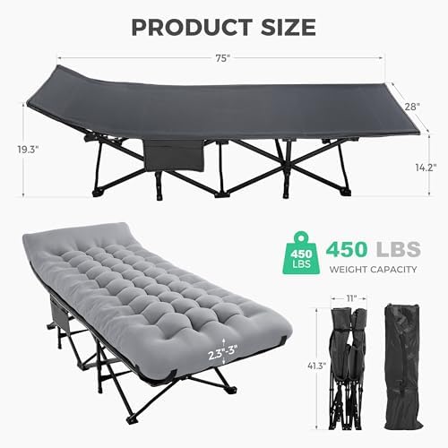JEAREY Camping Cot for Adults, 28 in Wide with Mattress, Bright Gray - Image 4