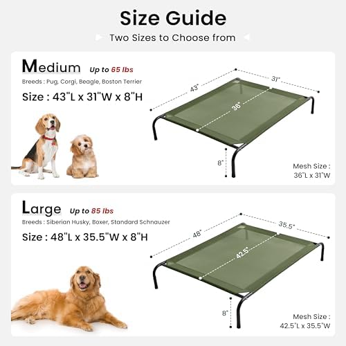 Love's cabin Elevated Cooling Dog Bed for Medium Dogs, Portable Indoor & Outdoor Raised Pet Dog Cat Cot, Durable Summer Frame with Breathable Mesh, Olive Green, 43" x 31.5" x 8" - Image 6