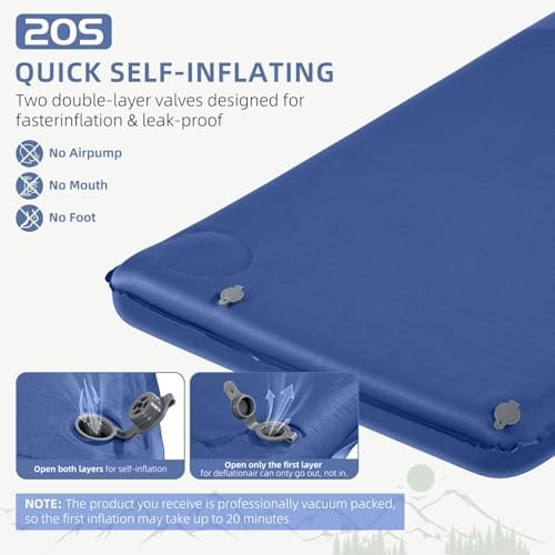 Wevelel Memory Sleeping Pad, 3.1" Ultra-Thick Foam Sleeping Mats for Camping, Easy Inflate&Deflate,9.5 R-Value Insulated Camping Mattress Pad with Pillow, for Car Travel Tent - Image 5