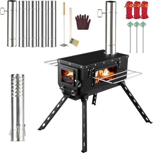 Tent Stove AVOFOREST Wood Stove with Tall Feet,Portable Hot Tent Stove with 6 Stainless Chimney Pipes for Outdoor & Cooking, Ice Fishing, Hunting by AVOFOREST