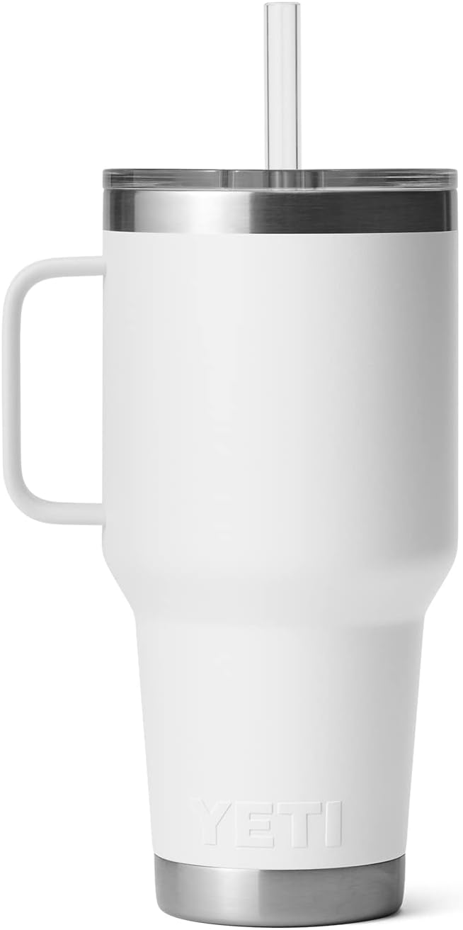 YETI Rambler 35 oz Tumbler with Handle and Straw Lid, Travel Mug Water Tumbler, Vacuum Insulated Cup with Handle, Stainless Steel, White - Image 8