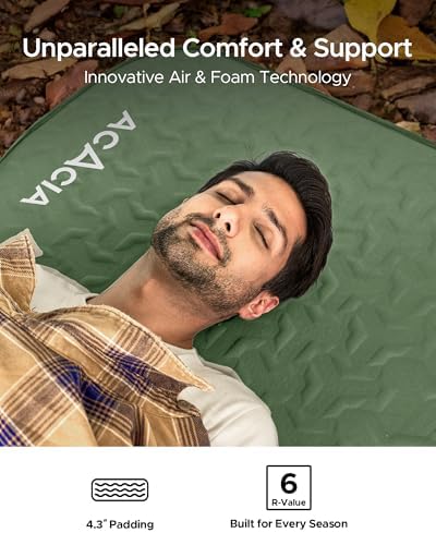 Acacia 4" Thick Self Inflating Sleeping Pad with Foam, Innovative Y-Shaped Telescopic Structure, Ultraportable Camping Air Mattress with Pump Sack, Easy Roll Up Sleep Bed for Travel Tent Car - Image 2