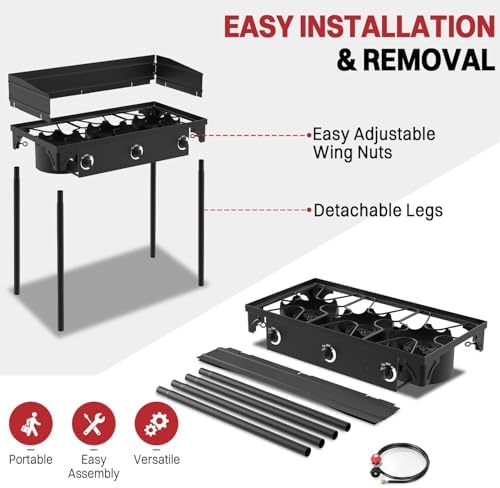 3 Burner Propane Camp Stove | 225,000 BTU | High Pressure Gas Burners - Image 5