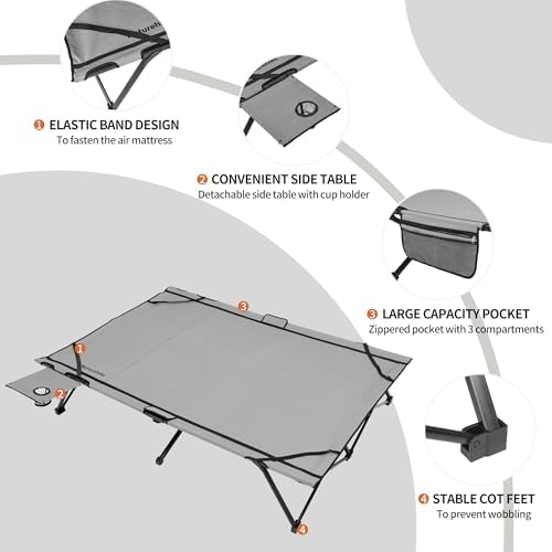 Naturehike Queen-Sized Airbed Cot Combo, Folding 2 Person Camping Cot with Air Mattress, Side Table and Wheeled Carry Bag, Camping Bed for Outdoor Camp Guests (Pump Not Included) - Image 4
