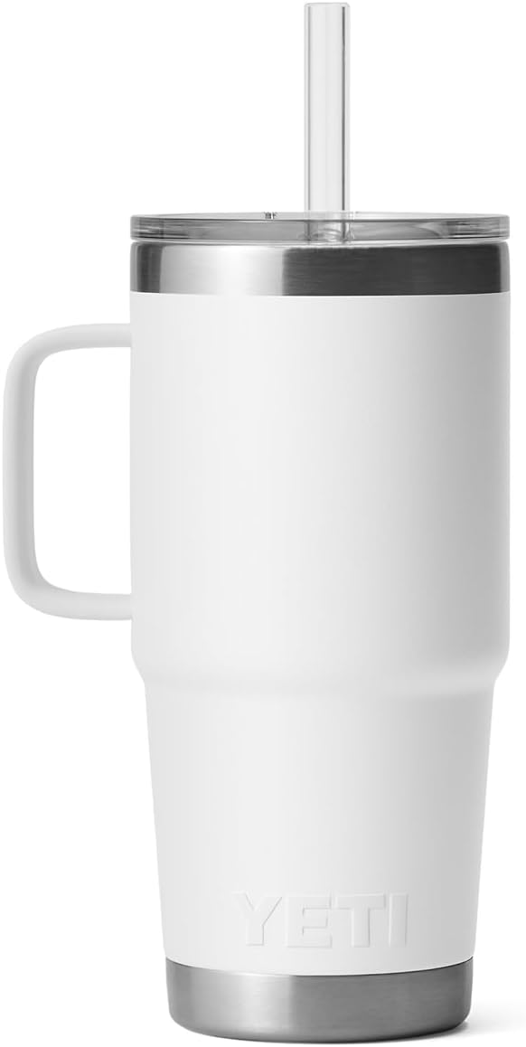 YETI Rambler 25 oz Tumbler with Handle and Straw Lid, Travel Mug Water Tumbler, Vacuum Insulated Cup with Handle, Stainless Steel, White - Image 7